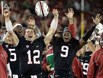 Sherman (9) and Andrew Luck were teammates for two seasons at Stanford in 2009 and 2010. (Ezra Shaw/Getty Images)